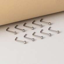 10pcs F136 Titanium Nose Rings Studs For Women Men Nose Nostril Piercing Jewelry Top Flat Cartilage Helix Ear Stud Piercing Jewelry - Silver - View 12