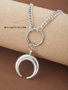 1件哥特朋克风新月项链，男女皆宜，时尚朋克饰品礼品 - 銀色 - 查看 4