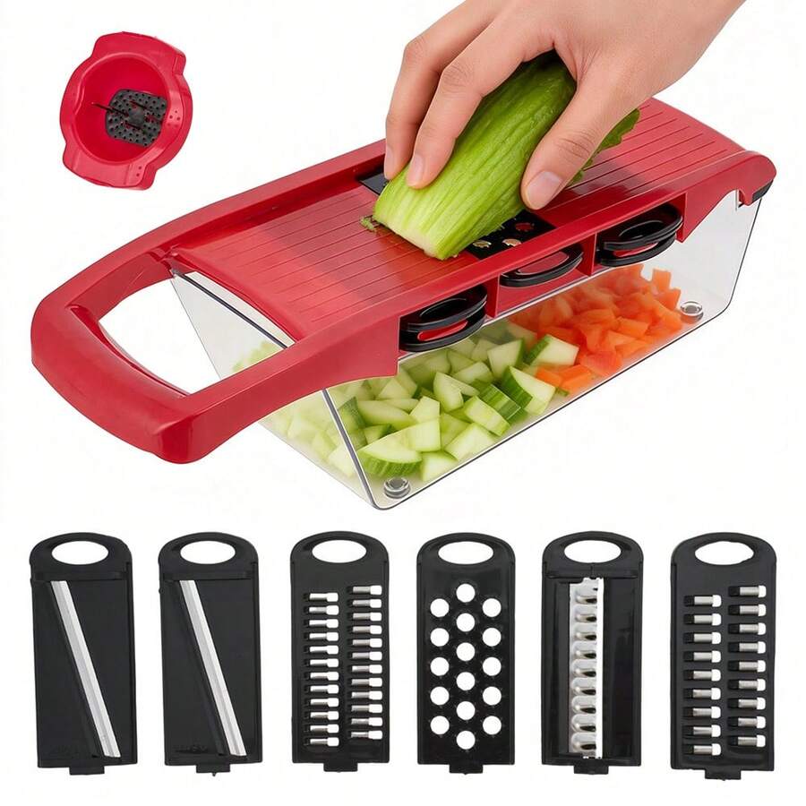 LIVINGANDHOME Multi-Functional Kitchen Vegetable Chopper With Collecting Container,Vegetable Slicer,Kitchen Vegetable Slicer Dicer Cutter,Food Chopper For Onion,Potato - Red - View 1