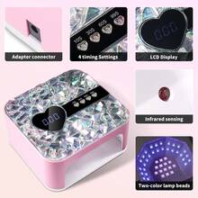 2026新款热销UV LED美甲灯，配备4个定时器（10秒/30秒/60秒/99秒）、液晶显示屏和闪亮水钻，专业美甲沙龙家用凝胶美甲烘干机，是送给美甲爱好者的完美圣诞节礼物、美甲用品和情人节礼物。 - 粉色 - 查看 3