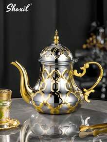 shoxil 1 pièce Cafetière traditionnelle arabe en acier inoxydable de 36 oz, théière à la menthe marocaine, cafetière du Moyen-Orient - Convient pour le café/thé/célébration/fête/cadeau/maison du Moyen-Orient - Cafetière - Voir 2