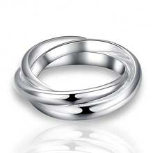 925 Sterling Silver Plated Three Smooth Round Circles Rings For Women Man Fashion Engagement Wedding Birthday Party Charm Jewelry Gift - Silver - View 9