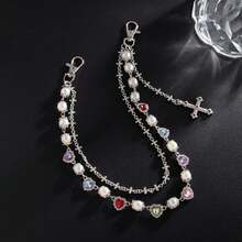 Fashion Layered Pants Wallet Chains - Exquisite Gold Silver Rhinestone Flower Pearl Jean Pocket Chain For Women Men Cute Bag Purse Charms Jewelry - Bạc - Xem 7