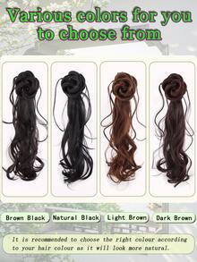 Synthetic Fiber Chinese Style Side-Claw Ponytail With Dragon Beard And Flower Bud Design, Natural And Fluffy Long Curly Hair For Women, Suitable For Tying With Ancient Style Cheongsam, Simulated Curly Ponytail Wig - Multicolor - View 7