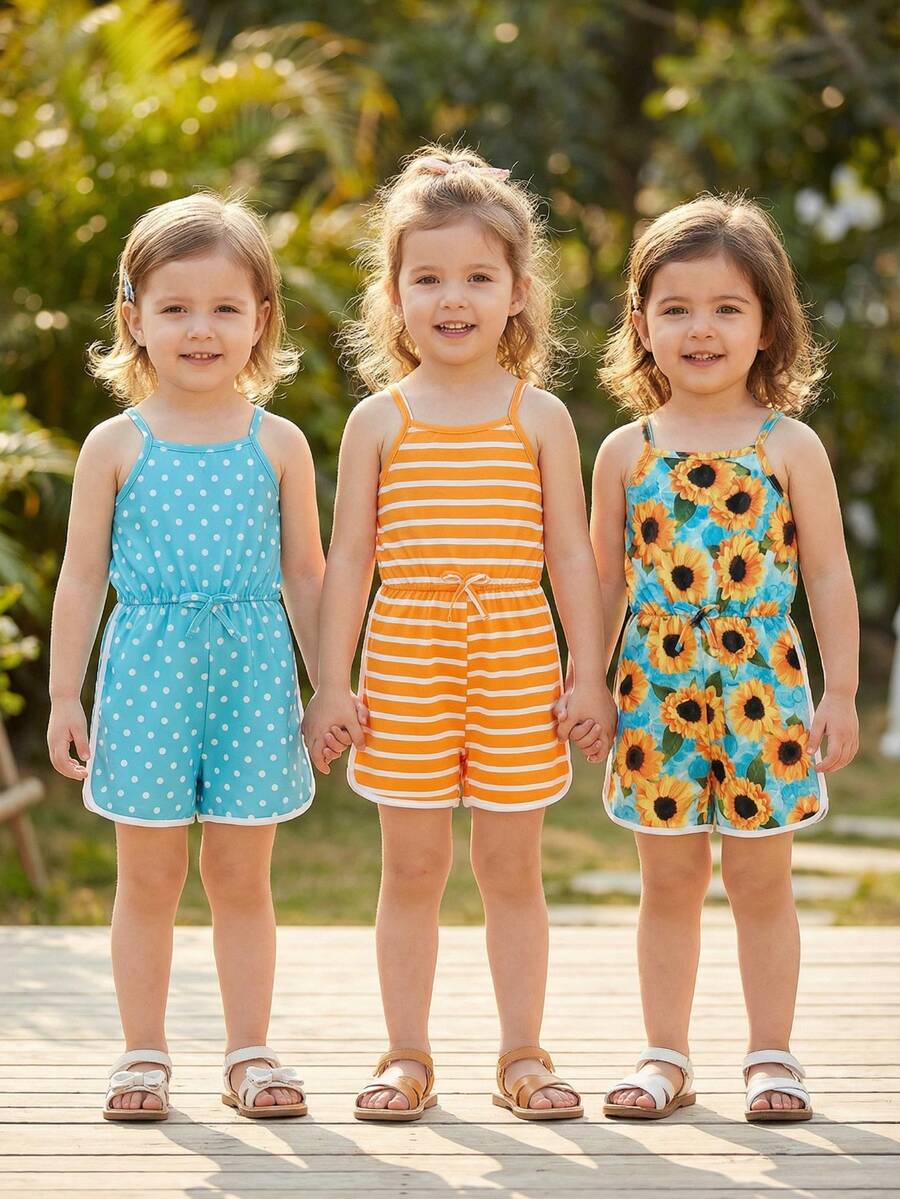 3件套女童休闲百搭无袖连体短裤，舒适透气，适合夏季度假