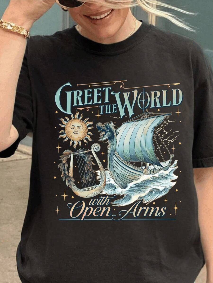 Greet The World With Open Arms Shirt, Bookish Gift For Epic Lovers, Penelope Odyssey Calypso Orpheus Siren T-Shirt, 8442212 - màu đen - Xem 1