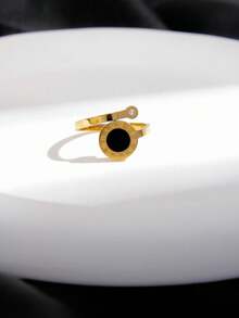 Anillo de acero inoxidable negro con números romanos chapado en oro de 18K, joyería de moda para mujer, accesorio de estilo gótico único, regalo creativo - Dorado - Ver 7