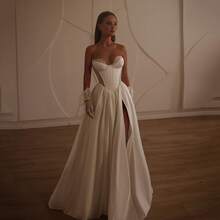 Charming Sexy Off Shoulder Fish Bones Corset High Slit A Line Satin Formal Wedding Dress,Registry Office Dresses Bridal Gown,Evening Party Dress Birthday Party Dress Country Wedding,Romantic Church Ceremony Wedding Dress,Suitable For Wedding,Dating,Party,Singles' Party,Vacation,Formal Occasions,Dinner Dress,Prom Dress,Homecoming Dess,Cocktail Party,Wedding Guest Dress,Graduation - 白色 - 查看 3