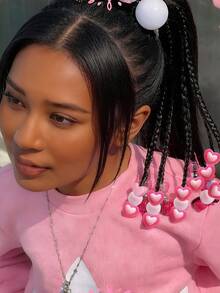 60颗粉色塑料脏辫珠，心形和马形编织发饰 - 彩色 - 查看 2