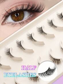 Waloshow 10对自然交叉猫眼假睫毛，拉长外眼角，放大双眼效果，适合日常、节日、度假、派对妆容，专业品质批发