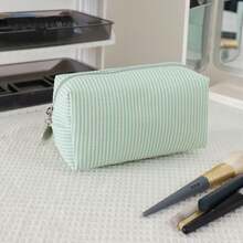 大容量拉链化妆包，泡泡雪纺刺绣条纹洗漱包，旅行化妆品收纳包，沙滩必备，女士美容学习用品 - 彩色 - 查看 18