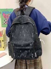 1pc Printed + Canvas Material Backpack, Zipper Closure, Style, Suitable For Students, Commuting, Outdoor Activities, All Seasons - Multicolor - View 6