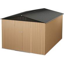 Cobertizo de almacenamiento metálico para exteriores de 3 x 3,6 m, de acero galvanizado, con puertas con cerradura, gran espacio para guardar herramientas y utensilios, ideal para patio, jardín, exterior, color marrón. - Marrón - Ver 8