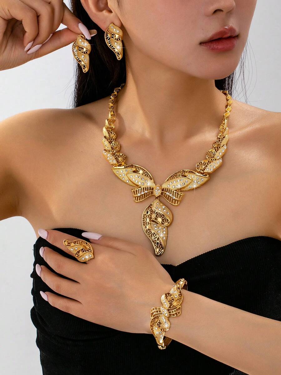 5pcs/Set Elegant Women Jewelry Set, Fashion Jewelry Set For Party Wear - Gold - View 1