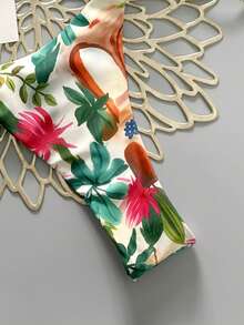 2pcs Casual Cute Elegant Sexy Bohemian Floral Tie-Up Braided Bikini Swimsuit, Beach Vacation, Spring/Summer - Multicolor - View 6