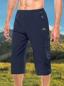 Men's Summer Quick-Dry Capri Pants 3/4 Length Jogging Pants Outdoor Lightweight Sportswear With 3 Zipper Pockets - Navy Blue - View 3