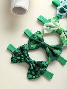 5条/包 绿色系列婴儿发带，印有幸运草和蝴蝶结图案，轻盈透气，四季皆宜，是拍照和送礼的理想之选。 - 彩色 - 查看 3
