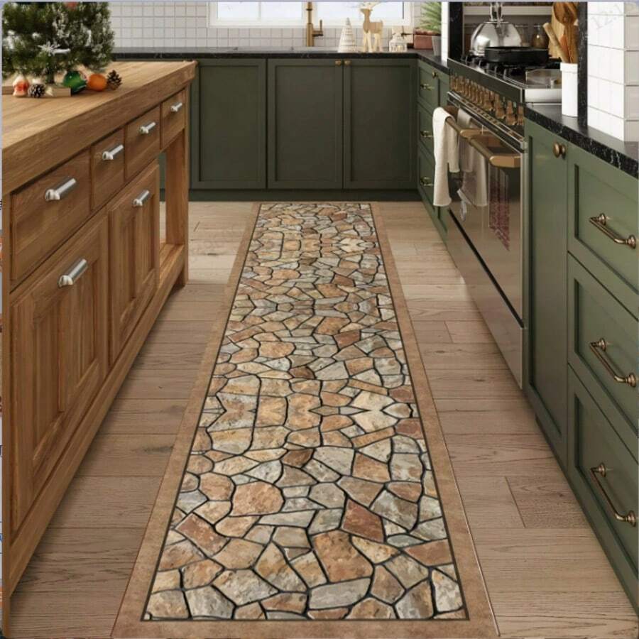 1pc Autumn Style Faux Stone Texture Long Runner Rug - Non-Slip, Machine Washable Polyester Carpet, Suitable For Hallway, Living Room, Bedroom, Laundry Room - Multicolor - View 1