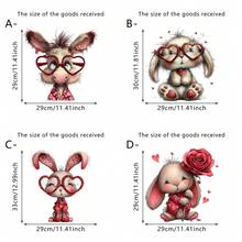 Bộ 1/4 miếng dán cửa sổ hình thỏ lãng mạn, thỏ cầm hoa hồng đỏ đeo kính, decal dán tĩnh điện có thể tháo rời, thích hợp cho cửa trượt, trang trí nhà cửa cho Tết Nguyên Đán. - Nhiều màu - Xem 12