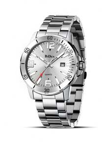 BIDEN 1pc Men's Watch, Fashion Casual, Waterproof Luminous Calendar Quartz Watch, Solid Steel Strap, Men's Business Watch - Silver - View 10