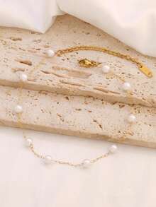 1pc Simple White Faux Pearl Chain Anklet For Women Fashion Stainless Steel Ankle Bracelet On Leg Foot Beach Jewelry Gift - Anklets - View 15