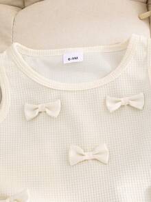 2pcs Baby Girl Bohemian Style Bowknot Ruffle Waffle Sleeveless Top And Tassel Bow Denim Long Pants Set - Apricot - View 3