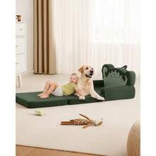 Sofá blissful Diary para niños sofá plegable 2 en 1 cómodo sofá convertible para tumbona muebles para niños para sala de juegos regalo para cumpleaños día del niño dinosaurio verde - Verde oscuro - Ver 6