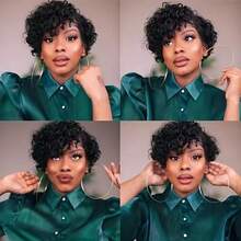HJ WEAVE BEAUTY Pixie Cut Wigs Human Hair 100% 13x4 Melted Skin Lace Wig Side Part Curly Wigs Brazilian Jerry Curl Short Bob Wigs For Women Natural Black Color 180 Density - SPure Natural - Xem 9
