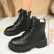 2025 New Autumn/Winter Women's Fashion Versatile Casual Boots, Side Zipper Ankle Boots With Lace-Up, Warm Winter Women's Flat Comfortable Chelsea Boots - Black - View 8