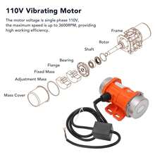 Concrete Vibrator Motor 3600RPM Maximum Speed IP66 Waterproof Aluminum Alloy Shell Single Phase Micro Vibrating Motor 30W 0.26A (20KG Vibration Force) - Tipo de Enchufe A USA (110-127V) - Ver 3