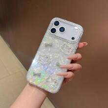 Sanrio 1个时尚创意Hello Kitty手机壳，三丽鸥出品，防水防震材质，激光全息爱心，3D水钻猫头，水钻蝴蝶结，动漫，酷洛米，奢华，闪亮，可爱时尚，适用于苹果17系列、11/12/12 Pro、13/14/15、13 Pro/14 Pro/15 Pro、12 Pro Max/13 Pro Max/14 Pro Max/15 Pro Max、16、16 Pro、16 Pro Max、17、17 Pro、17 Pro Max手机壳，斋月、情人节，最佳礼物 - 銀色 - 查看 3