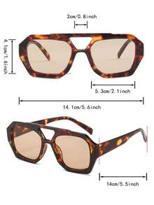 1 Pair Women's Leopard Print Polygon PC Frame Retro Double Bridge Fashionable Casual Style Glasses - Multicolor - View 9