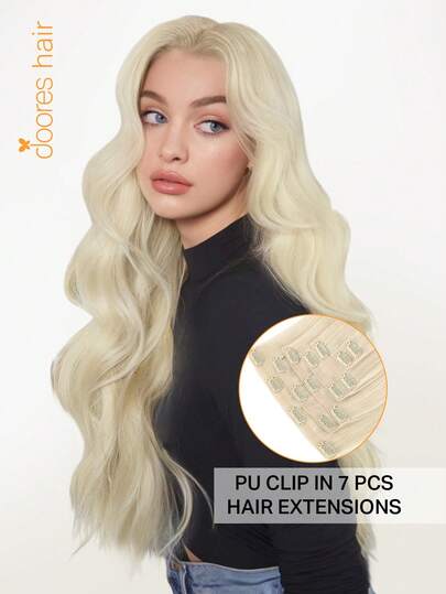 DOORES Seamless PU Clip 7PCS 110g In Human Hair Extension Platinum Gold 100% Real Human Hair Invisible And Comfortable Natural Integration Light & Comfortable Dream Hair Premium Virgin Hair Extensions For Women Girls Daily Use Easy To Wear Remy Hair Extensions Charm Elegant Casual Holiday Outfits Cosplay Campus School Sport Vacation Travel Festival Prom Outdoor Cosplay