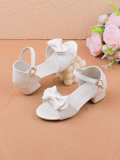 Girls' Fashion White Simple Open Toe Breathable Lightweight Summer Sandals, Elegant High Heel Dress Shoes For Formal Occasions, Parties, Weddings, Performances, Suitable For Little, Medium And Big Girls