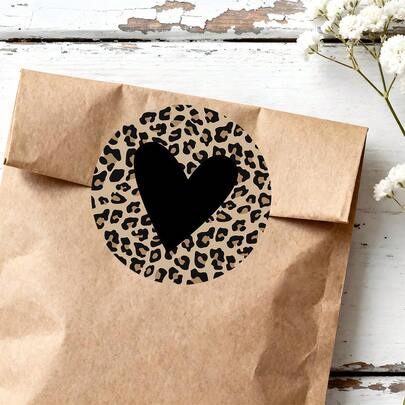 48/96pcs Love Round Stickers | Leopard Heart Design, Edgy Style, Ideal For Valentine'S Day Gifts, Wedding, Birthday, Party Gift, Decor, Love-Themed Items