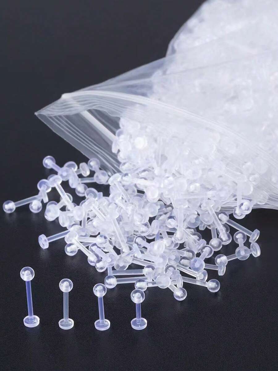 10-50个透明亚克力唇环，简约设计，软杆，6/8/10/12毫米，无涂层，无装饰，男士穿刺饰品，耳软骨、耳垂、耳廓固定耳环 - 唇釘 - 查看 1