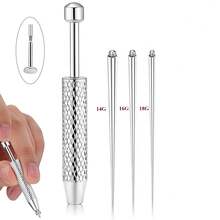 Bộ dụng cụ chuyên nghiệp để gắn khuyên tai, mũi, môi - Kích thước 14G 16G 18G, chất liệu thép không gỉ, đầu phẳng, kim gắn không ren và bộ kẹp bi có ren. - màu thép - Xem 3