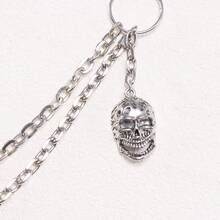 1件装时尚嘻哈金属腰链，朋克骷髅装饰牛仔裤链，男士休闲装 - 銀色 - 查看 11