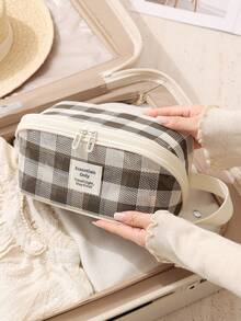 1个格子网眼旅行洗漱包，复古清新风格，高品质多功能透明网眼收纳袋，可爱钱包式整理包，便携式化妆包，带拉链的纸巾盒，女性卫生用品收纳包，多隔层可收纳口红、迷你化妆刷、护肤品等 - 彩色 - 查看 5