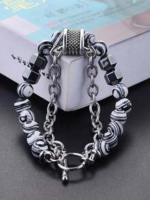 欧美流行情侣孔雀石OT扣双层串珠黑玛瑙手链，工厂直销批发 - 手鍊 - 查看 4