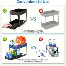 2-Tier Sliding Under Sink Organizer With Hooks, Plastic Cabinet Basket Storage Drawers For Bathroom Kitchen, Space Saver Bottom Shelf, Under Sink Organizers And Storage - 白色 - 查看 6
