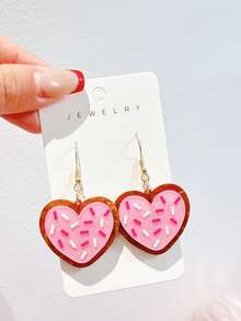 一对亚克力甜美粉色爱心糖衣饼干吊坠耳环，可爱闪亮礼物耳环，女士款 - 彩色 - 查看 5