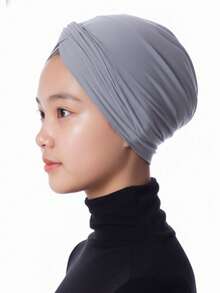 3pcs Set Muslim Double-Layer Cross Headscarf With Inner Cap, Solid Color Arabic Hijab With Full Coverage Inner Hat, Elastic Breathable Comfortable For Daily Muslim Headwear - Multicolor - View 2