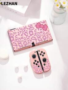 1pc Purple Leopard Spot Bow Print Protective Case, Compatible With New Switch 2 (2025), Switch NS/Switch OLED/Lite, Suitable For Switch 2 Game Console Accessories, Family Pack, Storage Case With Card Slots, Switch Protective Cover, White/Pink, Romantic Gift For Switch Players - Multicolor - View 8