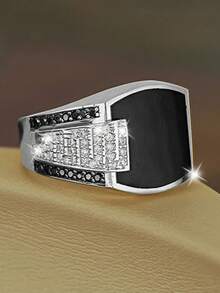 1枚金银色合金时尚戒指，男女通用 - 銀色 - 查看 12