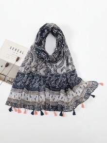 1pc Lightweight Tassel Cashew Print Scarf, Suitable For Spring/Autumn Travel And Vacation, Sun Protection Shawl - Multicolor - View 1