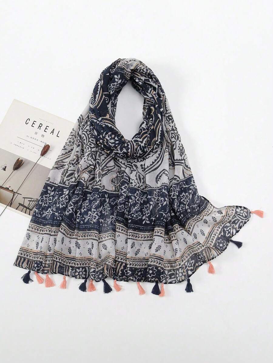 1pc Lightweight Tassel Cashew Print Scarf, Suitable For Spring/Autumn Travel And Vacation, Sun Protection Shawl - Multicolor - View 1