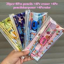 4pcs Cute Animal Theme Stationery Set - 8 Pencils, 4 Erasers, 4 Pencil Sharpeners And 4 Rulers - Graduation Ceremony Small Gifts - Interesting Design School Supplies - Sturdy Plastic Box - Back To School Gift - Aesthetic Stationery - 2025 School Supplies - Children Stationery Gift Set - Multicolor - View 1