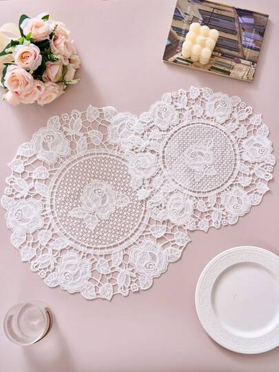 1/2/4/6 יחידות מפות שולחן רקומות מינימליסטיות יוקרתיות, מפות שולחן עגולות רקומות פרחוניות לבנות, נגד החלקה למטבח/פינת אוכל/משרד/עיצוב הבית, מתאים לחגים, מסיבות, חתונות, כל עונות השנה