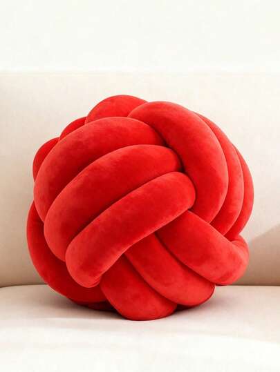 1pc Handmade Knitted Ball, Decorative Throw Pillow, 3-Strand Ball, Spandex Material, Soft & Comfortable, Decorative Pillow For Living Room Sofa, Bedroom Bedside, Available In 3 Sizes, Small Size Is Very Small, Please Check Size Chart Carefully, Bright Red